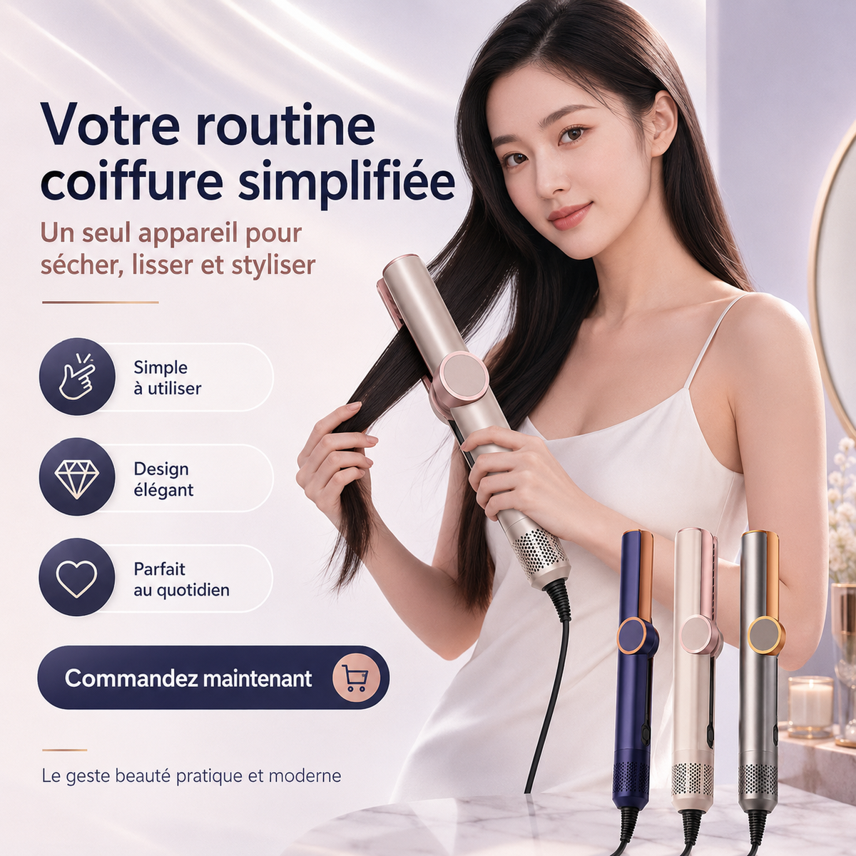 Sèche-Cheveux & Lisseur 2-en-1 – Séchage Rapide et Coiffage Simplifié