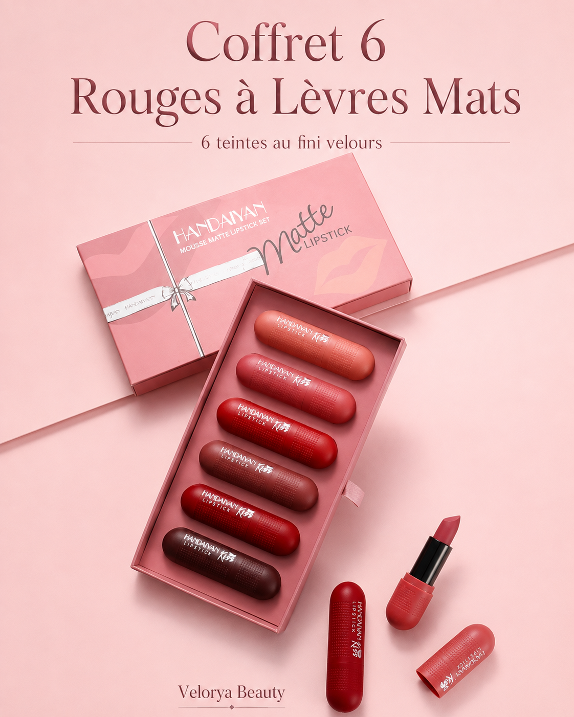 Coffret 6 Rouges à Lèvres Mats – Fini Velours
