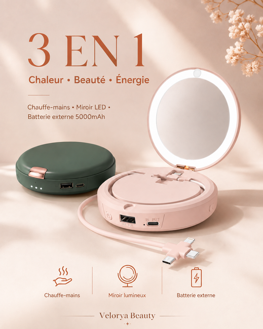 Chauffe-Mains 3-en-1 avec Miroir LED & Batterie Externe