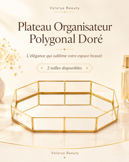 Plateau Organisateur Polygonal Doré – Élégance &amp; Rangement