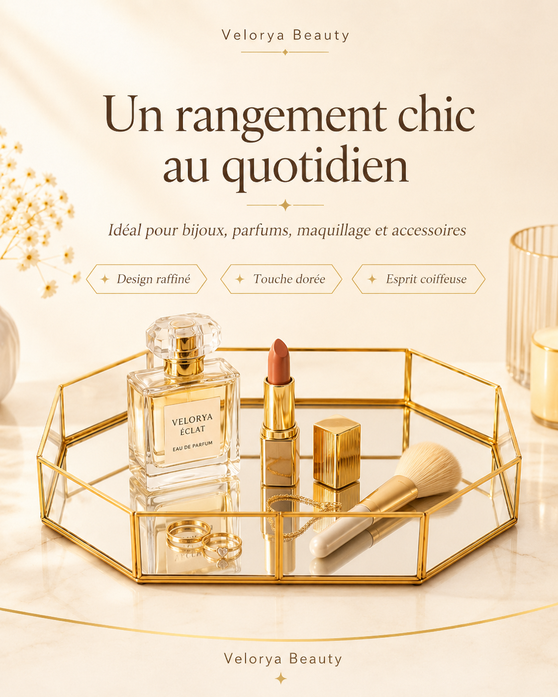 Plateau Organisateur Polygonal Doré – Élégance &amp; Rangement