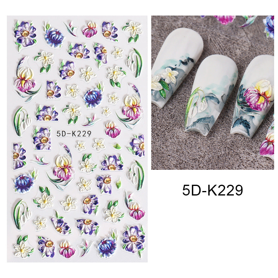 Autocollants nail art fleurs relief 3D | Manucure express